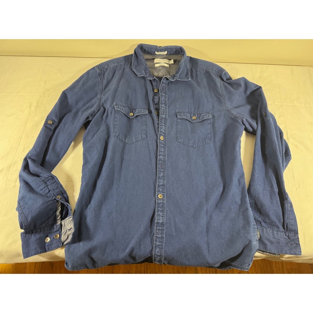 Calvin Klein Mens Body Fit Blue Cotton Long Sleeve Button Down Shirt Small